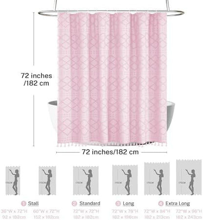 Siiluminisoy Boho Shower Curtain Pink Woven Fabric Cute Shower Curtain, 72 x 72 Tufted Chevron Textured Striped Modern Farmhouse Minimalist Cloth Shower Curtains for Bathroom