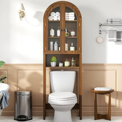 Arched Over The Toilet Storage Cabinet with Acrylic Doors, Bathroom Shelf