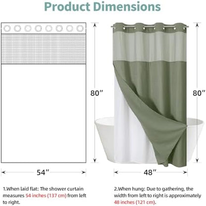 No Hook Waffle Shower Curtain with Snap-in Liner, 54x80 Inch, Sage Green