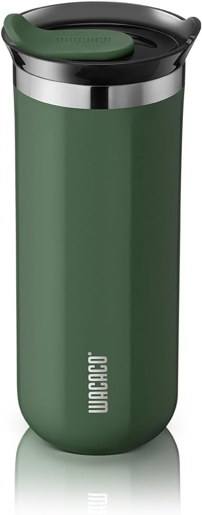 WACACO Octaroma Grande Vacuum Insulated Coffee Mug, 15 fl oz (435ml), Double-wall Stainless Steel Travel Tumbler With Drinking Lid, Pomona Green