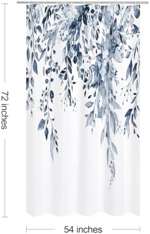 Gibelle Navy Eucalyptus Shower Curtain, Watercolor Floral Print, 54x72