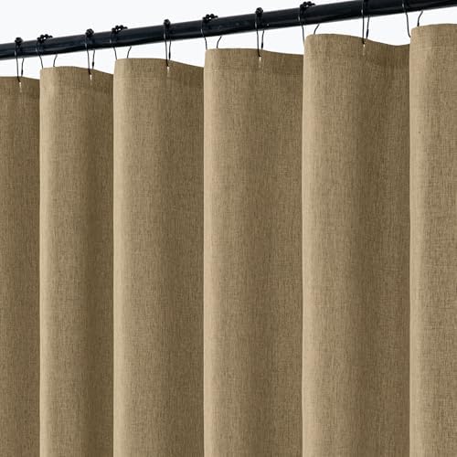 ANRODUO Khaki Linen Textured Fabric Shower Curtain Set - W72xL84