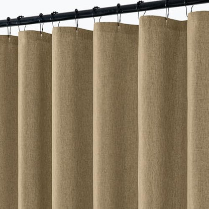 ANRODUO Khaki Linen Textured Fabric Shower Curtain Set - W72xL72