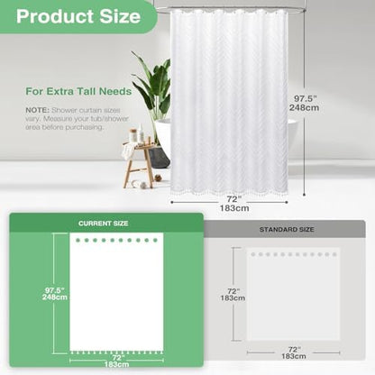 Dynamene Extra Long Boho Shower Curtain Tufted Chevron 72"x96" White