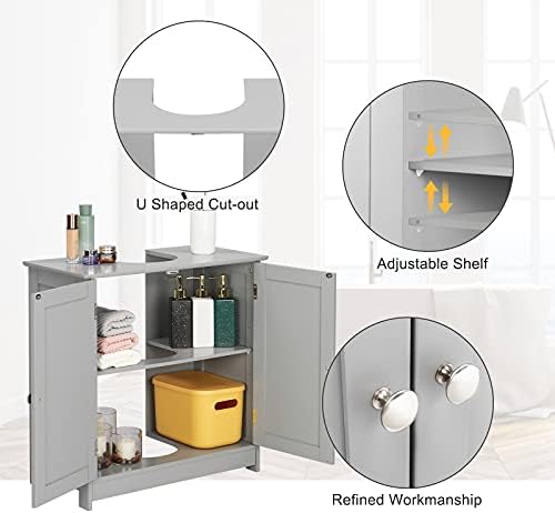 Bonnlo Pedestal Under Sink Storage Bathroom Vanity with 2 Doors Traditional Bathroom Cabinet Space Saver Organizer 23 5/8" x 11 7/16" x 23 5/8" (L x W x H) (Grey)