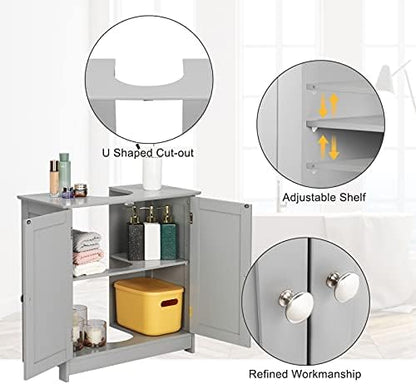 Bonnlo Pedestal Under Sink Storage Bathroom Vanity with 2 Doors Traditional Bathroom Cabinet Space Saver Organizer 23 5/8" x 11 7/16" x 23 5/8" (L x W x H) (Grey)