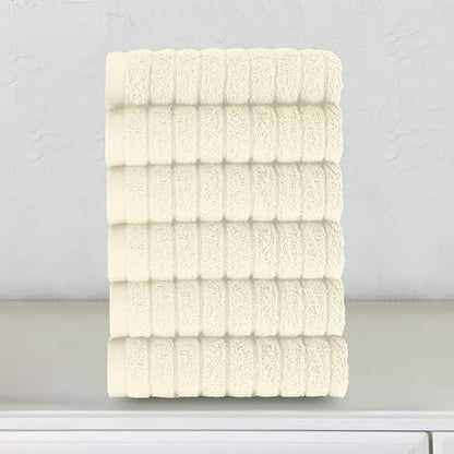Elegant Comfort 100% Turkish Cotton Corduroy Ribbed Luxury Washcloths 6 Pack Soft 13 x 13 Inch - Higly Absorbent, Durable, Quick Dry, Spa Premium Hotel Quality for Bathroom or Travel, Ivory