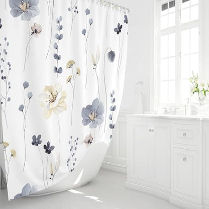 Gibelle Grey Beige Watercolor Floral Fabric Shower Curtain, 72x72