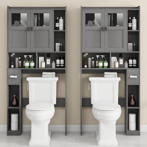 Vabches Over The Toilet Storage Cabinet with Doors and Shelf, Natural Grey
