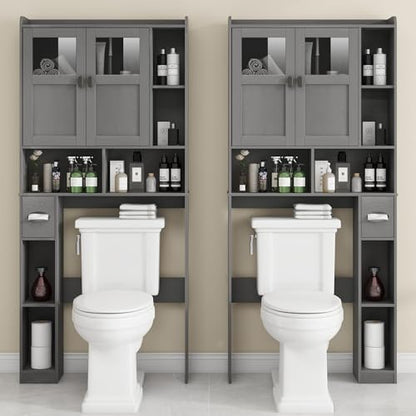Vabches Over The Toilet Storage Cabinet with Doors and Shelf, Natural Grey
