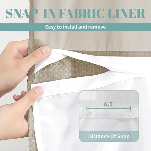 eachope No Hook Waffle Shower Curtain with Snap-in Liner, 71x80 Inch, Khaki