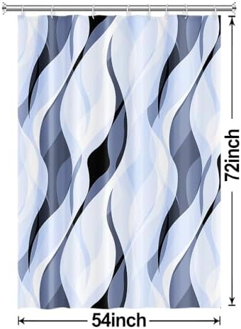 Sky Blue Striped Shower Curtain with Hooks for Bathroom 54x72 Inch