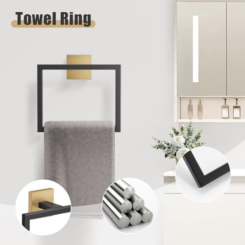 YACVCL 5-Pieces Black and Gold Bathroom Hardware Accessories Set Stainless Steel Bathroom Towel Bar Set Towel Holder Set for Bathroom,Upgraded Toilet Paper Holder with Shelf,Wall Mounted 23.6"