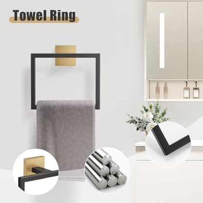 YACVCL 5-Pieces Black and Gold Bathroom Hardware Accessories Set Stainless Steel Bathroom Towel Bar Set Towel Holder Set for Bathroom,Upgraded Toilet Paper Holder with Shelf,Wall Mounted 23.6"