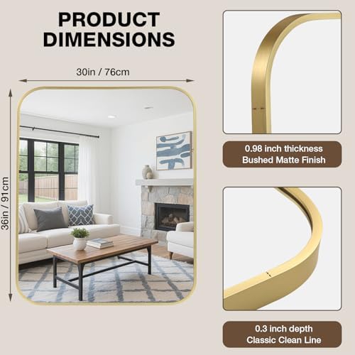 30"x36" Bathroom Mirror for Over Sink, Brushed Gold Rectangle Vanity Mirror