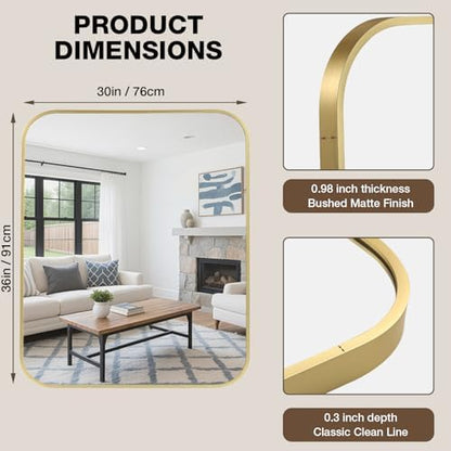 30"x36" Bathroom Mirror for Over Sink, Brushed Gold Rectangle Vanity Mirror