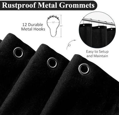Naturoom Linen Shower Curtain 72 Inch Long for Bathroom Black 1 Panel