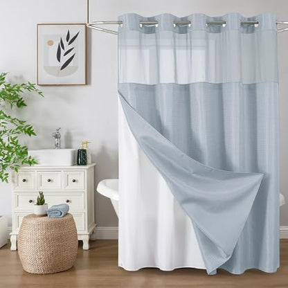 Colorful Star Waffle Weave No Hook Shower Curtain, 72 x 75 Inch, Fog Blue