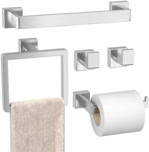 5-Pieces Brushed Nickel Bathroom Accessories Set, 16 Inch Towel Bar Set