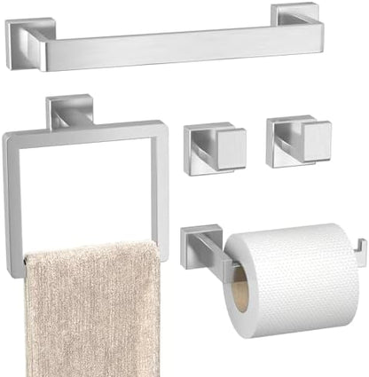 5-Pieces Brushed Nickel Bathroom Accessories Set, 16 Inch Towel Bar Set