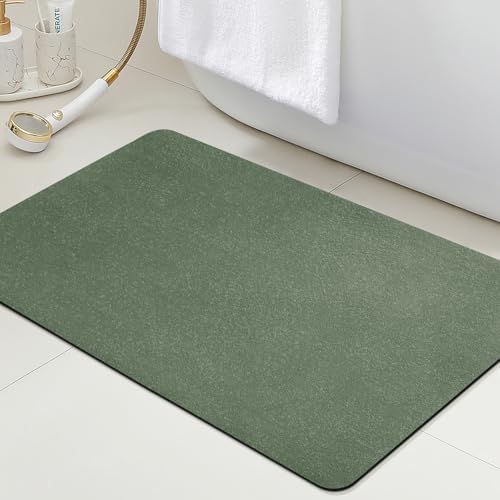 ACCUMTEK Non Slip Bath Mat, Thin Bathroom Rugs Fit Under Door, Quick Dry Bath Mats, Machine Washable Bath Rugs for Bathroom, Bathtub & Kitchen, Dark Green/Upgraded Solid/32 x20
