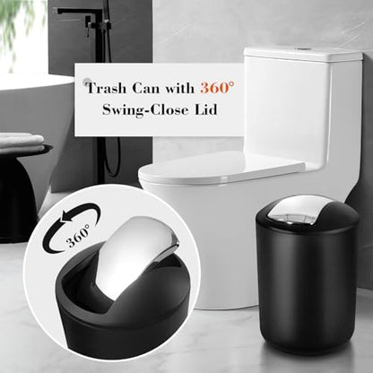 Bathroom Set, 20Pcs Bathroom Shower Curtain Sets with Hooks, Black Bathroom Accessories Set with Trash Can, Bathroom Accessories Sets Complete with Shower Curtain Set, Bathroom Accessory Set