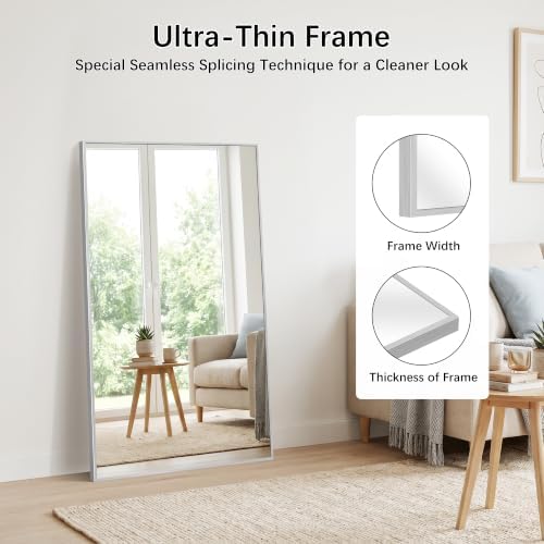DESBING 30" x 55" Bathroom Mirror, Silver Metal Frame Wall Mirror