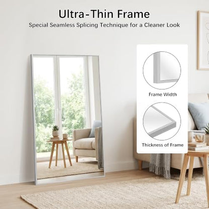 DESBING 30" x 55" Bathroom Mirror, Silver Metal Frame Wall Mirror