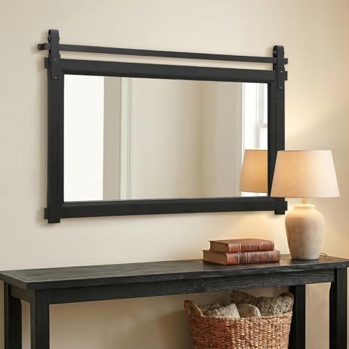 Besdomus Farmhouse Bathroom Vanity Mirror: 42"x28" Black Rustic Barn Door