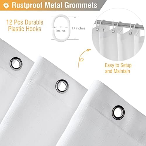BTTN White Linen Textured Waterproof Thick Fabric Shower Curtain Set, 72x72