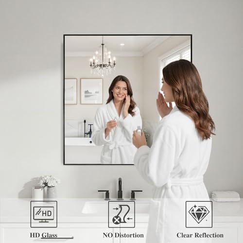 Koonmi Black Mirrors for Wall, 30x30 Inch Bathroom Mirror, Rectangular Wall Mirror for Living Room Bedroom Bathroom, Hangs Horizontally or Vertically