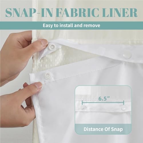 eachope No Hook Waffle Shower Curtain with Snap-in Liner, 60x74 Inch, Cream