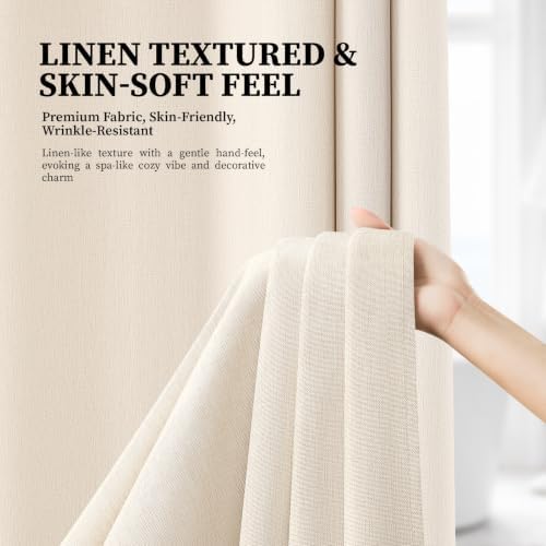 BTTN Extra Long Linen Textured Fabric Shower Curtain, 72x96, Beige/Cream