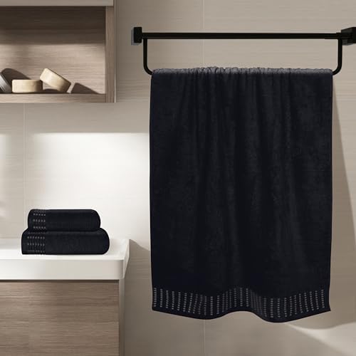BELIZZI HOME Ultra Soft 3 Pack Cotton Towel Set, Contains a Bath Towels 28x55 inch, a Hand Towels 16x24 inch & a Wash Cloths 12x12 inch, Ideal Everyday use, Compact & Lightweight - Black