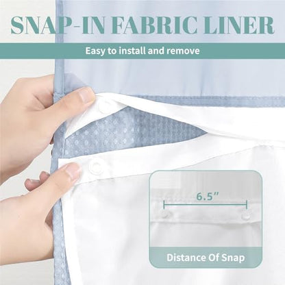 No Hook Long Waffle Shower Curtain, Snap-In Liner, 71x86 in, Frost Blue