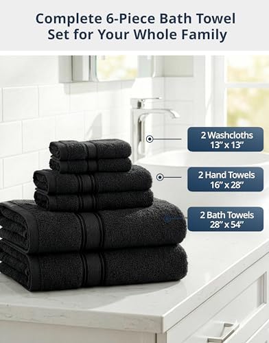 LANE LINEN Towel Set for Bathroom Soft Absorbent Quick Dry 6 Piece - Black