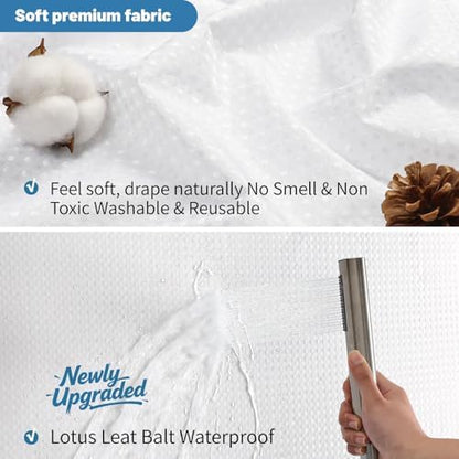 2-in-1 Waterproof Fabric Shower Curtain - No Separate Liner Needed, Hotel-Style Waffle Weave, Effortless Cleaning & Washable Bathroom Shower Curtain Set,72Wx90H,White