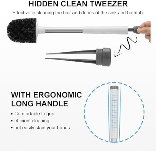 SetSail Toilet Brush and Holder, Self Closing Lid Toilet Bowl Brushes Holder and Extra Long Handle Ventilated Toilet Brush Set for Bathroom Cleaning, Nylon Bristles, White & Grey