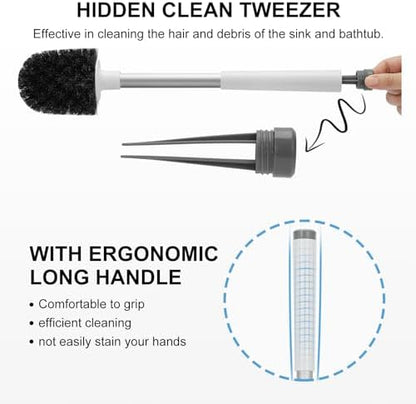 SetSail Toilet Brush and Holder, Self Closing Lid Toilet Bowl Brushes Holder and Extra Long Handle Ventilated Toilet Brush Set for Bathroom Cleaning, Nylon Bristles, White & Grey
