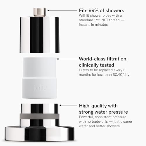Jolie Filtered Showerhead, High Pressure Shower Filter, Brushed Steel