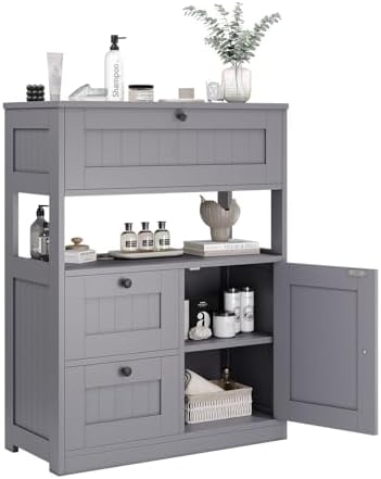 GRUSIGN Bathroom Cabinet, Modern Bathroom Floor Storage Cabinet Organizer with 1 Door and 3 Drawers, Freestanding Cupboard for Kitchen/Living Room Use