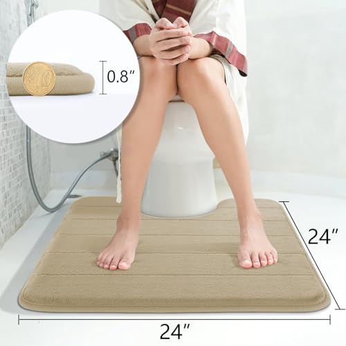 Yimobra Memory Foam Toilet Bath Mat U-Shaped, Soft and Comfortable, Super Water Absorbent, Non-Slip, Machine Wash and Easy to Dry for Bathroom Commode Contour Rug, 24 X 24 Inches, Light Tan