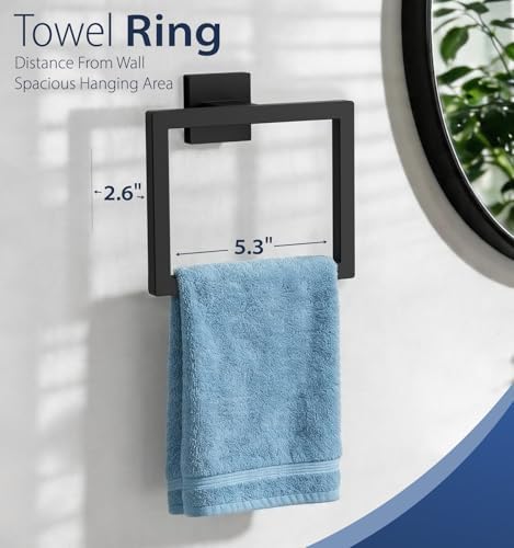 5-Piece Matte Black Bathroom Towel Bar Set,24" Bathroom Hardware Kit