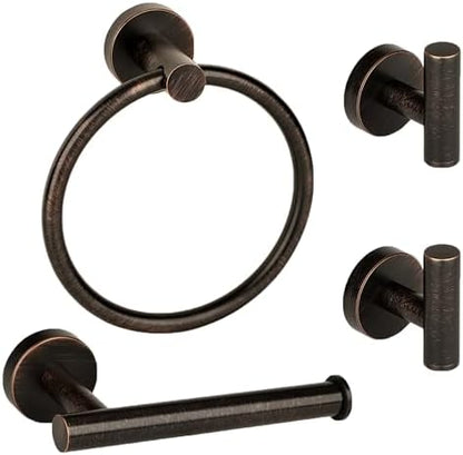4 Piece Oil Rubbed Bronze Stainless Steel Bathroom Hardware Set Include Hand Towel Ring, Toilet Paper Holder,and 2 Robe Towel Hooks,Bathroom Accessories Set Oil Rubbed Bronze