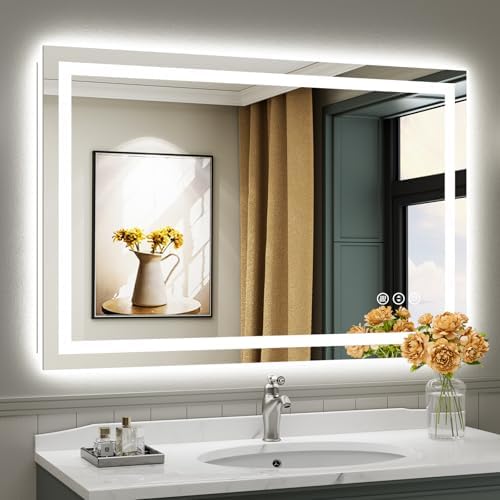 Briivue 48x32 Inch LED Bathroom Mirror with Lights, Backlit & Front Lit