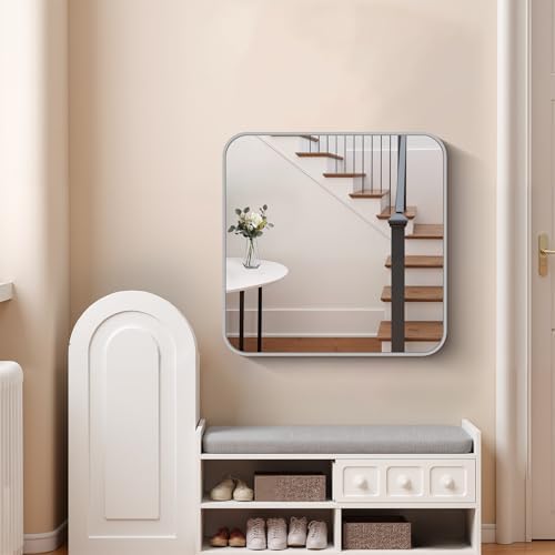 FORBATH 30x30 Inch Silver Bathroom Mirror for Over Sink, Large Square Wall Mirror with Metal Frame, Rounded Corners for Bathroom, Bedroom, Entryway Decor (Horizontal or Vertical)