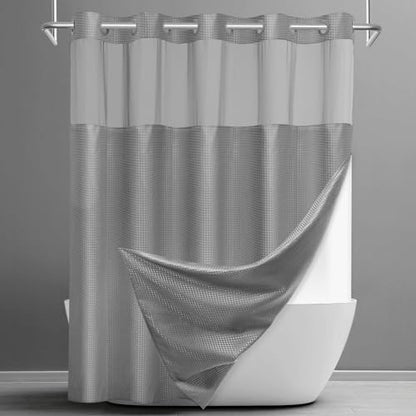 SORTTO No Hook Waffle Shower Curtain with Snap in Liner Set, 71x98, Grey