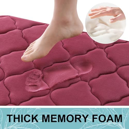OLANLY Memory Foam Bath Mat Rug 59x20, Ultra Soft Bathroom Rugs, Burgundy