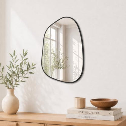 PERFNIQUE Irregular Wall Mirror Asymmetrical Mirror, 16''x12'' Small Black Mirror for Bathroom Bedroom Living Room Entryway, Decorative Modern Wall Decor, Wall Mounted (Black, 16''x12'')