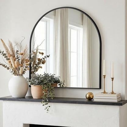 AMOISE Arched Bathroom Mirror for wall, 32"x30" Vanity Mirror, Black
